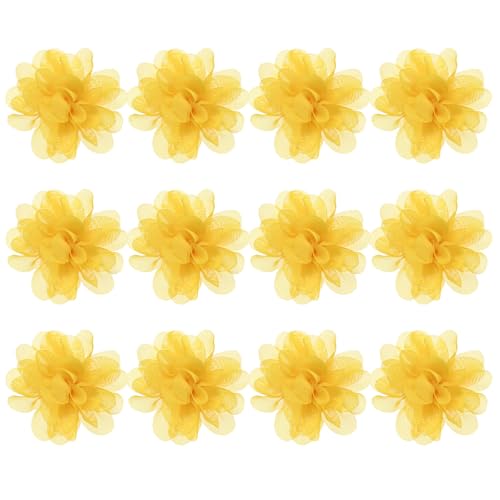 M METERXITY 12-Pack Chiffon Flowers 1.97'' x 1.97'' Mesh Fabric, Yellow