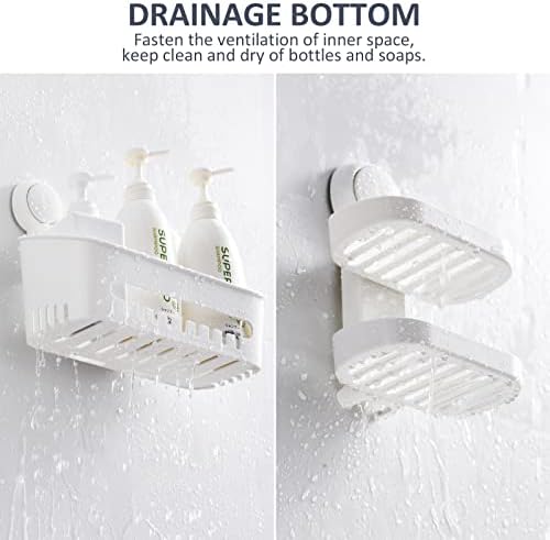 TAILI Shower Caddy & Soap Dish Removable Suction Cup Storage Basket Drill-Free Vacuum Suction Cup Wall Shelf for Shampoo & Toiletries Kitchen Bathroom Bedroom Organizer