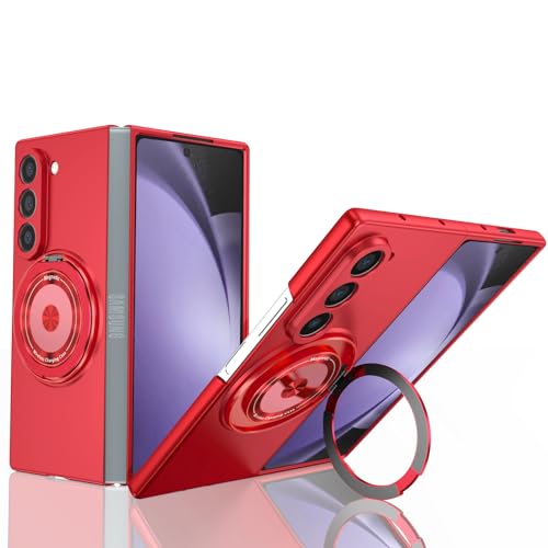 Coque Z Fold 6 G5 antichoc en rouge élégant avec bague de support magnétique et béquille