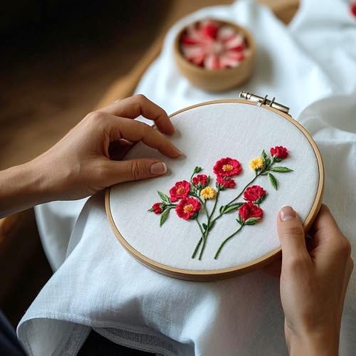 Image of 12-Piece Embroidery Kit,Embroidery Cotton Fabrics 11.8 by 11.8-inch Squares 6 Pcs 6 Color with 6 Water-Soluble Pens for Crafting & Decoration Embroidery Projects and Upholstery