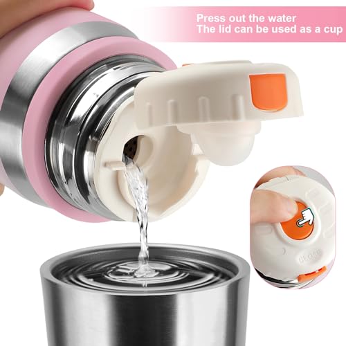 Botella termo de acero inoxidable con vaso 700ml botella aislante al vacío para café y agua caliente y fría (Rosa, 700ml) miniatura 5