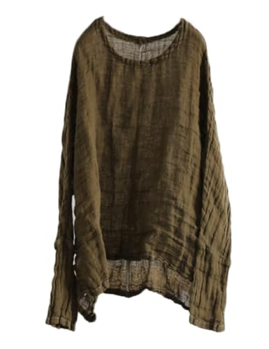Womens Linen Blouse Textured Tunic Long Sleeve High Low Gauze Shirt Casual Pullover Tops