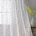 VISIONTEX White Sheer Curtains Beige Leaves Embroidery Faux Linen Rod Pocket Curtains for Living Room 54 x 63 Inch, Set of 2 Curtain Panels