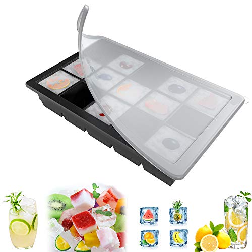 GoZheec Molde para Cubitos de Hielo, Paquete Grande de 2 Cubitos de Silicona con Tapa, sin BPA para Cubitos de Hielo Grandes (3 .5 * 3 .5 * 3cm) (Negro-1)