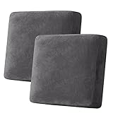 H.VERSAILTEX Velvet Stretch Couch Cushion Cover Plush Cushion Slipcover for Chair Loveseat Sofa Cushion Furniture Protector Seat Cushion Sofa Cover (2 Piece Large Sofa Cushion Covers, Grey)