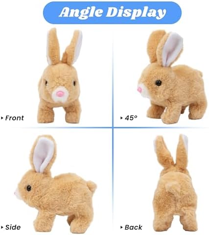 Hopearl Hopping Rabbit Interactive Electronic Pet Plush Bunny Toy with Sounds and Movements Animated Walking Wiggle Ears Twitch Nose Gift for Toddlers Birthday, Brown, 7'' - 2