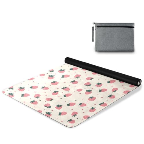 ALAZA Pink Polka Dot Strawberry Pattern Yoga Mat Non Slip Fitness Exercise Mat, Workout Mat for Yoga, Pilates and Floor Exercises