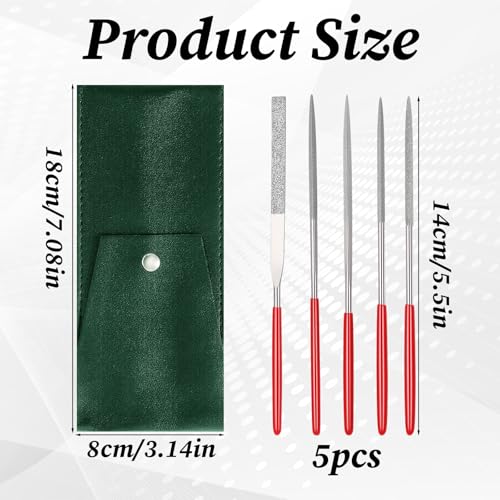 Mini Feilen Set, 5 Stück 3x140 MM Mini Diament Nadelfeilen Set mit einem Aufbewahrungsbeutel aus Leder geliefert, Nadelfeilen Set Metall, Hochwertiges Profi Feilensatz Metall für Holz Schmuck