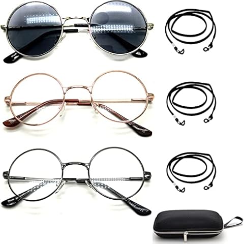 Round Circle Metal Reading Glasses Sun Readers for Men Women Spring Hinged 3Pack Cover