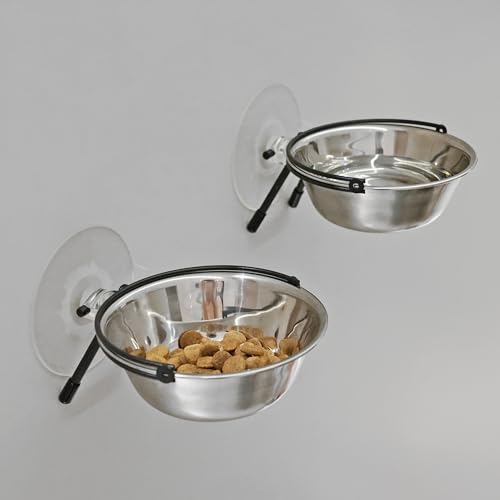PETKARAY Ciotole per gatti con finestra, ciotola per cibo per gatti, stazione di alimentazione per gatti a prova di cane, ciotola pieghevole in acciaio inox, 340 g (confezione da 2)