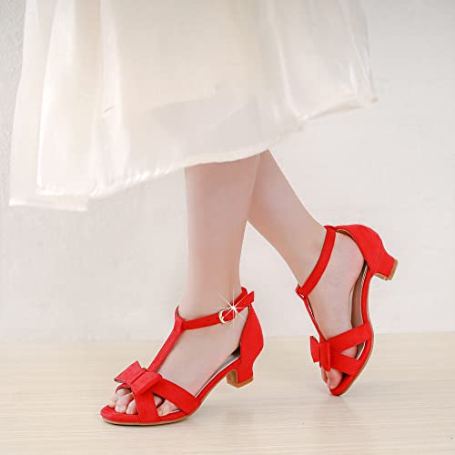 Walofou Girl Princess Sandals Toddler Girl High Heels Red Shoes For Girls Suede Sandals Little Kid Big Kid Party School Birthday (Suede Red 2) #TOP2
