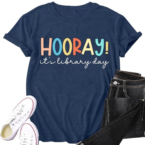 Book Shirt for Women Bookworm Reading Shirts Hooray It Library Day Tee Tops