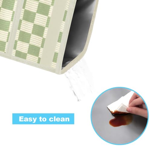Image of Femuar Leak Proof Car Trash Can with Lid, Collapsible Hanging Waterproof Car Trash Bag with Mesh Pocket for SUV Front Seat Headrest, Large /Beige Light Green Plaid