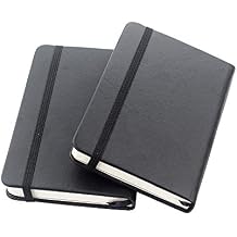 ZZTX 2 Pack Small Pocket Notebook 3.5" x 5.5" Hardcover Lined Paper Mini Notepad with Black Leather Sketchbook Composition Notebook