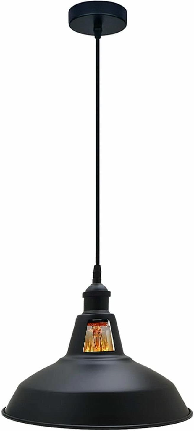 LEDSone Lampa wisząca sufitowa, nowoczesna, wisząca, retro, vintage, industrialna, metalowa, do jadalni, garażu, przedpokoju (czarny + żarówka), 2 szt