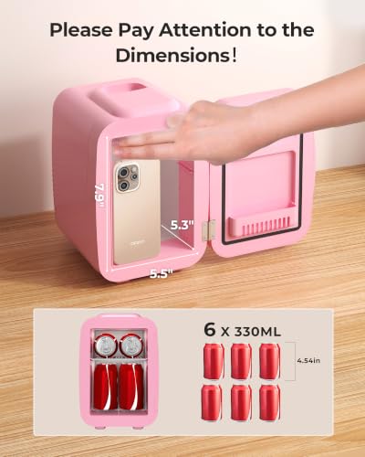 Image of BEICHEN Mini Fridge 4 Liter /6 Can Portable Compact Refrigerator | for Bedroom Office Dorm Car, Fast Cooling, Low Noise, 100-125V AC /5-12V USB, for Skincare, Food, Drinks(Pink)