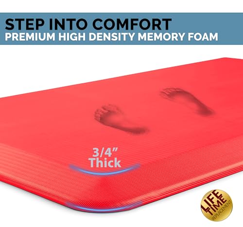 ComfiLife Anti Fatigue Floor Mat – 3/4 Inch Thick Kitchen Mats for Floor, Standing Desk Mat, Kitchen Rug – Comfort at Home, Office – Durable – Stain Resistant – Non-Slip (20" x 32", Scarlet Orange)
