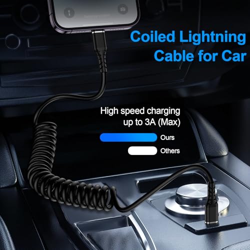 Coiled USB C to Lightning Cable for Car, [0.4M-1.2M] Apple Carplay Cable Cord, Retractable USB C to iPhone Charger Cable Short Fast Charging Lead for iPhone 14 Pro/14 Plus/14/13/12/11/SE/X/XS/XR/8/7