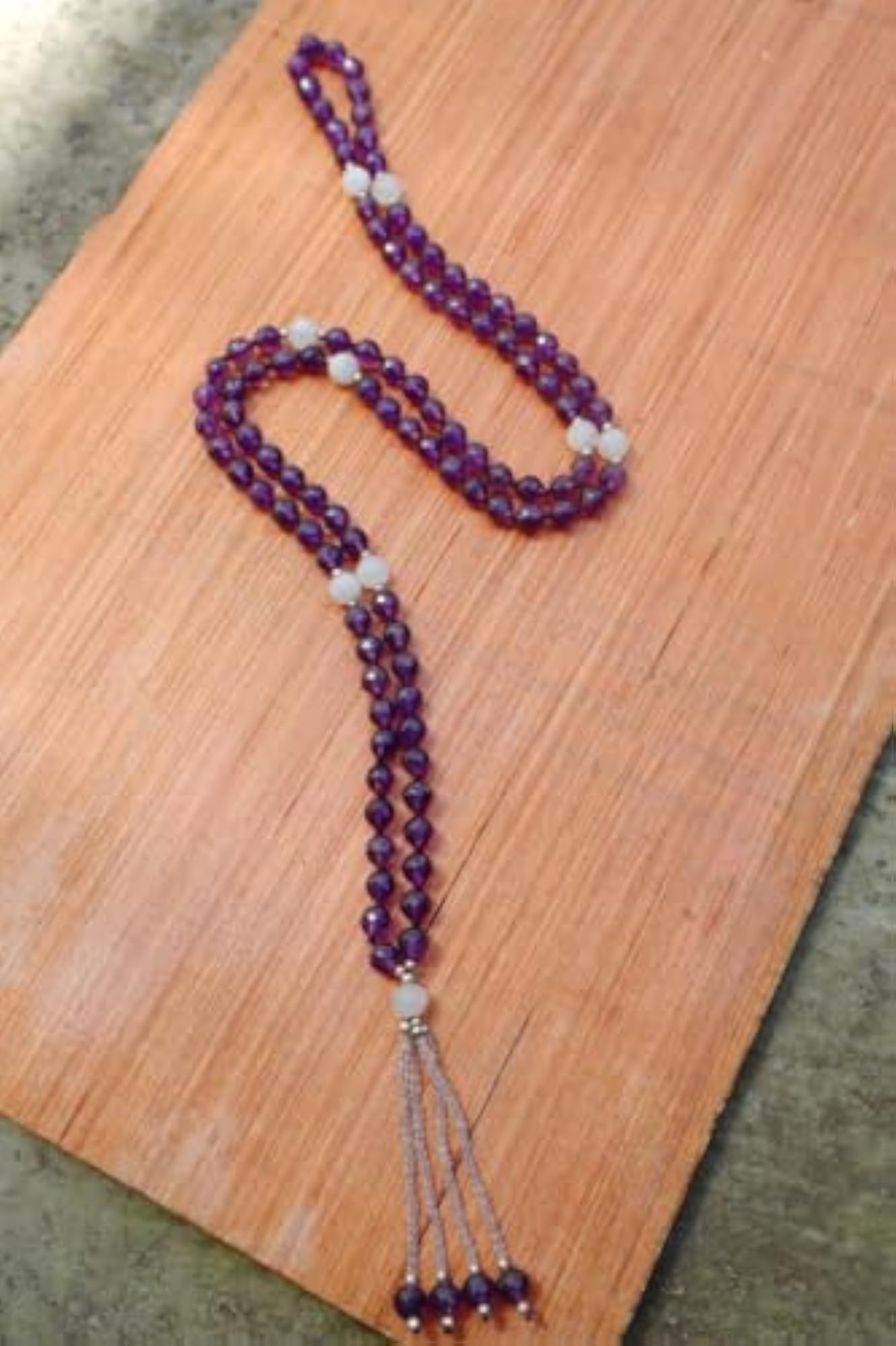 Natural Amethyst & Rainbow Moonstone 108+1 Beaded Prayer Mala Necklace