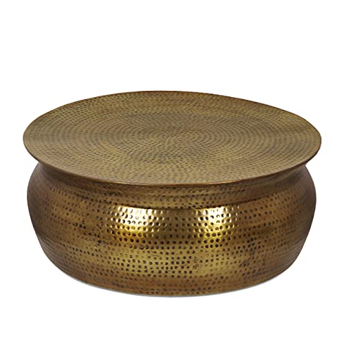Blairmont Handcrafted Drum Coffee Table - Aluminum - Aged Brass by Christopher Knight Home - Image 4