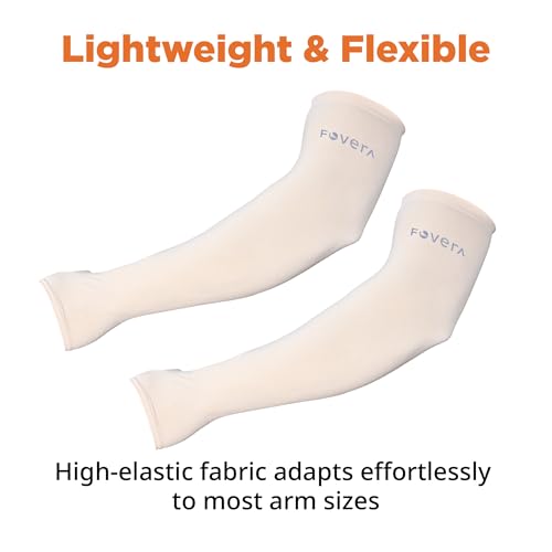 Image of FOVERA UV Sun Protection Arm Sleeves with Thumb Loop for Men & Women - UPF 50+ Cooling Hand Cover for Biking, Cricket, Driving & Cycling - Tan Protection Guard