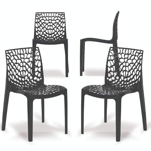 Image of activa Web Designer Plastic Chair for Home, Office and Restaurant and Cafe|Armless Chair for Dining Room| Heavy Duty Outdoor Plastic Chair | Designer Balcony Chair (Black, Set of 4)