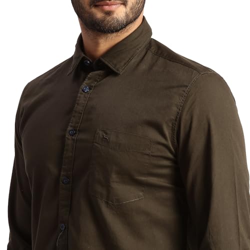 Image of Parx Men's Pure Cotton Solid Pattern Slim Fit Semi Cutaway Collar Full Sleeve Casual Shirt