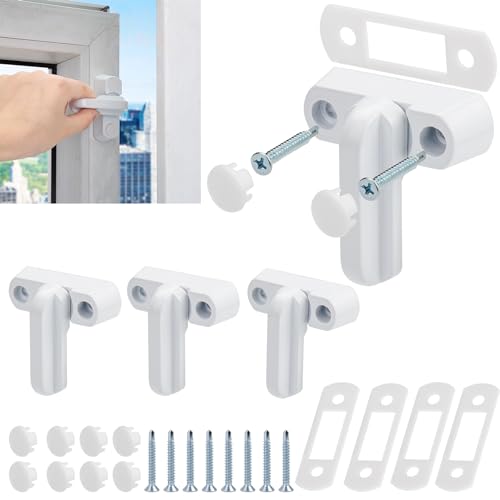 Ewwtrey Zabezpieczenie okienne, zamki ograniczające do okien UPVC, PVC, drzwi, okien, dla bezpieczeństwa w domu, 4 szt., kolor biały