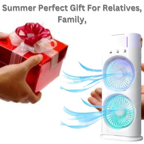 Image of Double Layer Mini Air Cooler Fan with Mist & Water Tank, Portable USB Rechargeable Desk Fan with Ice Cooling, 3 Speed Personal Air Cooler for Home, Office & Travel