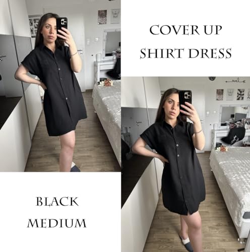 AI'MAGE Womens Bathing Suit Cover Ups Summer Shirt Dress Casual Short Sleeve Button Down Beach Shirts with Pockets S-XXL3