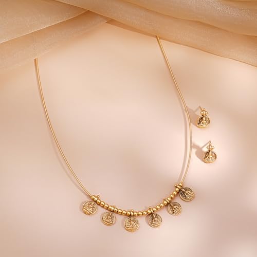 Image of Rubans Necklace Set Gold Plated Traditional Stylish Floral Theme Jewellery Gift for Women & Girls
