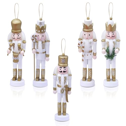 5 Piezas de 13 cm, Pequeños Adornos Colgantes de Figura de Soldado Rompecabezas Navideño Madera Dorada, Decoraciones Navideñas Rompecabezas,Mini Muñeco Títere Colgante Soldado Rompecabezas Árbol