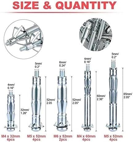 Dehnschrauben, 2 Stück, selbstschneidende Schrauben, Trockenbauanker, Gipskarton-Hohlraumdübel, Dübel, Hohlwandanker für Decken-Dehnschrauben, Gipskartonlöcher (M4 x 32 mm) (M5 x 65 mm)