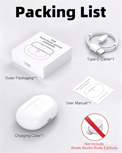 Image of Charging Case Replacement for Beats Studio Buds - Earbuds Charger Case with Bluetooth Pairing Sync Button, 660mAh Battery (Earbuds Not Included), White