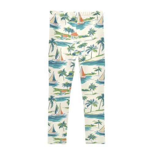 Palm Trees Sailboat House Girls Leggings Athletic Pants Tights Stretch Bottom2