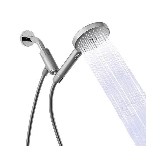 Sproos! Handheld Shower Head High Pressure 3 Spray Functions Plus Pause Extra Long 70 Inch Hose Silicone Nozzles 7 Colors (Moonlight)