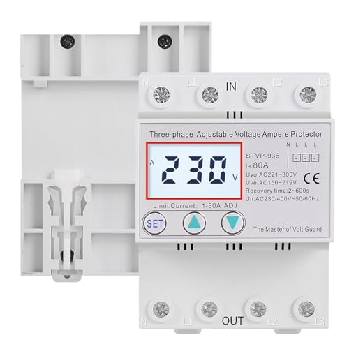 Relais de protection triphasé AC 380V 50A avec écran LCD rétroéclairé pour rail DIN