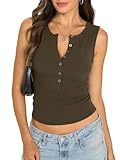 EasyGala Womens Henley Tank Top Cotton Ribbed Crewneck Vest Button Down Sexy Fitted Sleeveless Going Out Top Summer Clothes 2026 Brown M
