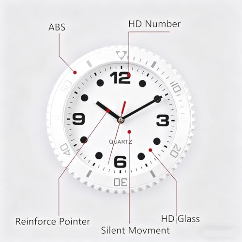 Reloj de pared silencioso analógico de 11 pulgadas blanco miniatura 7