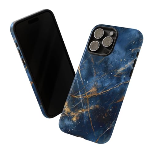 Coque iPhone 15 Pro Max rigide marbre bleu or premium