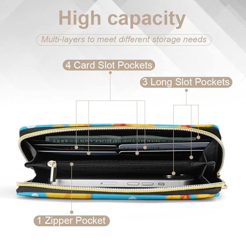Travel Purse Fashion Design, Huge Storage Capacity Wallet, Cute Decor Wallet, Long PU Zipper Purse Yellow Rubber Duck4