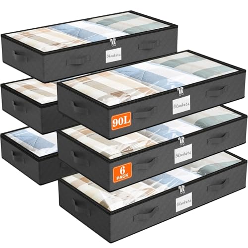 SpaceWhisper 90L Under Bed Storage Containers, 6-Pack Storage Bins with