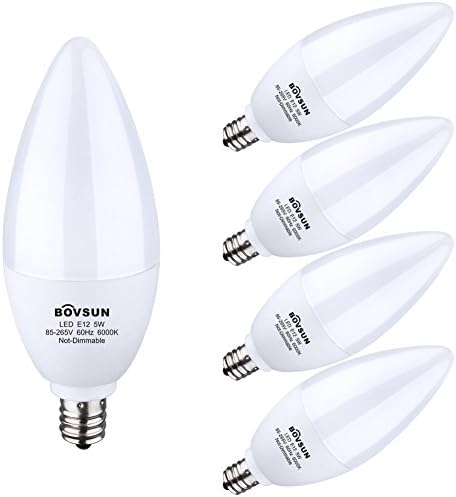 BOVSUN 3W Candelabra Light Bulbs, (30W Incandescent Equivalent), E12 Candelabra Base, White Light 6000K, Decorative Candle Light Bulb, Not-Dimmable 5-Pack