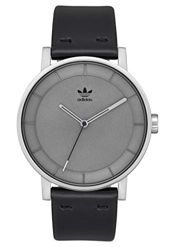 Adidas Watches District_L1. Genuine Leather Strap Watch, 20mm Width (Silver/Charcoal/Black. 40 mm).
