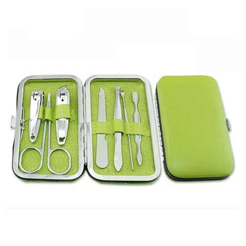 Lot de 7 outils de manucure et pédicure - Par Jytop® - Populaire - Soin des ongles - Coupe-ongles - Ciseaux - Étui de voyage, Green