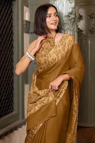 Image of MIRCHI FASHION Women Saree Abstract Print Chiffon | Breathable Lightweight Casual Sari for Regular Use and Office with Unstitched Blouse (Available in 25 Colors)