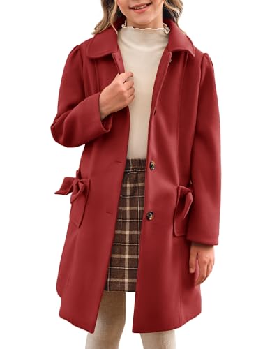 Image of Meikulo Girls Single Breasted Dress Coat Kids Winter Outerwear Jackets Bowknot Pockets 5-14 Years