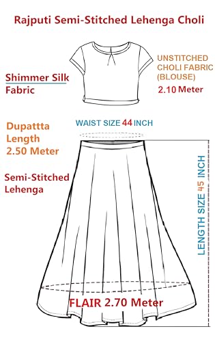 Image of Fancy Heavy Embroidery Work Shimmer Silk Semi-stitched Rajasthani Poshak Rajputi Lehenga Choli For Women