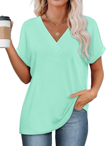 Image of WIHOLL Womens Summer Tops Short Dolman Sleeve Shirts 2026 Fashion V Neck Outfits Clothes