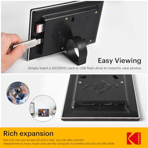 Image of KODAK 7 Inch Digital Picture Frame with Remote Control, 1024x600 HD Display Digital Photo Frame, USB or SD Card Required, Auto-Rotate, Supports Photo /Video /Music /Calendar /Slideshow